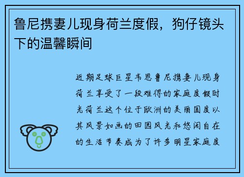 鲁尼携妻儿现身荷兰度假，狗仔镜头下的温馨瞬间