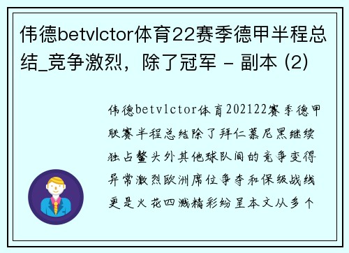 伟德betvlctor体育22赛季德甲半程总结_竞争激烈，除了冠军 - 副本 (2)